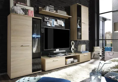 Obrázek produktu pro Moderní obývací stěna s LED osvětlením VOLDA - dub sonoma