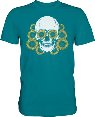 Produktbild von Totenkopf Sonnenblumen Shirt Gärtner Geschenk Garten – Diva Blue / S