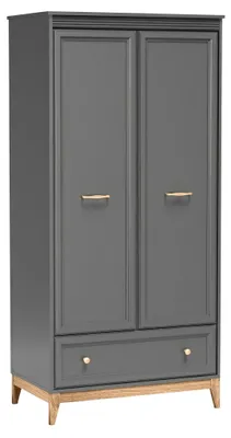 Produktbild von Kleiderschrank - 92 x 193 cm - Diamantgrau - Kleiderstange und 4 Fächer - Griffe Roségold - TERRA