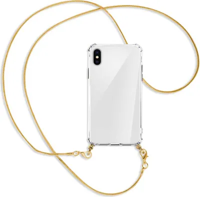 Produktbild von Handykette Backcover-Schutzhülle mit Band (Metall goldfarben) für Apple iPhone X / XS / 10 - goldfarbene Kette Snake