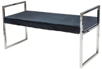 Produktbild von Casa Padrino Luxus Samt Sitzbank mit verchromtem Edelstahl Gestell Schwarz / Silber 103 x 41 x H. 48 cm - Wohnzimmermöbel