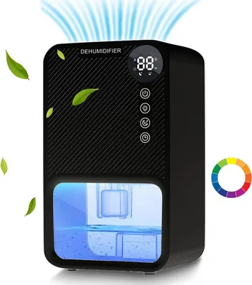 Image de （Noir，1100ml）Ultra Silencieux Déshumidificateur électrique Déshumidificateur portable avec fonction Auto Off Timing 7-LED Light LED Display pour la maison Cuisine Salle de bain Chambre à coucher