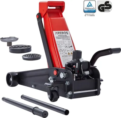 Produktbild von AREBOS 3T Hydrauliczny podnośnik manewrowy ze zintegrowanym pedałem nożnym Wysokość podnośnika 130-508 mm 2 gumowe podpory Rolki podnośnika 360°