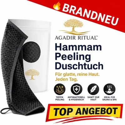 Produktbild von AgadirRitual™ Hammam Peeling Duschtuch Körperpeeling Sauna Spa Tuch Antibakteriell: Schwarz