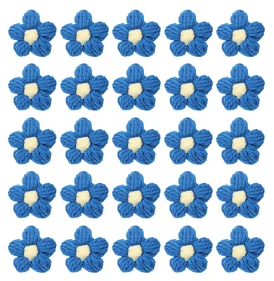 50 gehäkelte Applikationsblumen, marineblau/gelb, 40 x 40 x 10 mm, Baumwolle