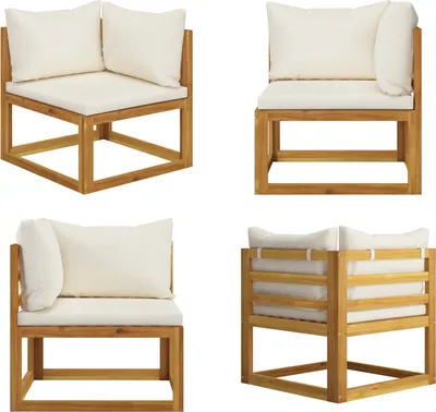 Produktbild von vidaXL Modular Ecksofa mit Cremeweißen Kissen Akazie Massivholz - Ecksofa - Ecksofas - Sofa - Sofas