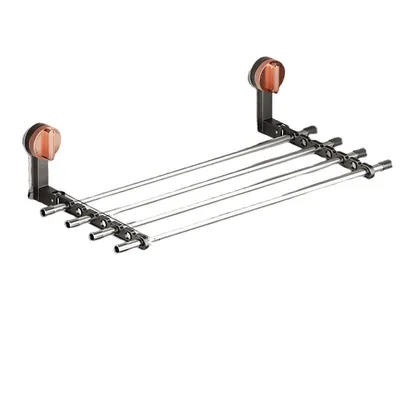 A wall-mounted drying rack with suction cups.