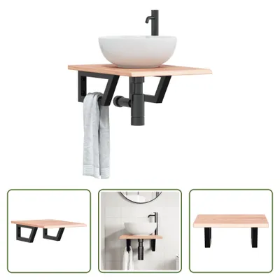 Obrázok produktu pre The Living Store Umývadlová doska s konzolou z ocele a masívneho dubového dreva
