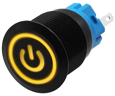 Produktbild von ProRide Metall-Drucktaster 19 mm, 12V/24V, ON/OFF, gelbe LED-Anzeige