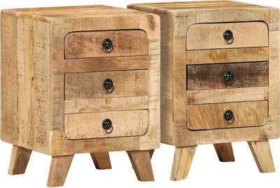Produktbild von Nachttische 2 Stk. 37x32x50 cm Raues Massivholz Mango
