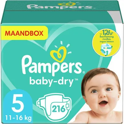 Zdjęcie produktu dla Pampers Baby-Dry - Rozmiar 5 (11kg-16kg) - 216 pieluch - Pudełko miesięczne