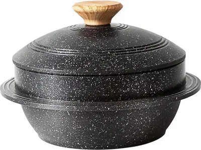 Obrázok produktu pre Bobikuke Kórejská kamenná miska s vekom 20 cm Dolsot Bibimbap miska 2,3 l - čierna