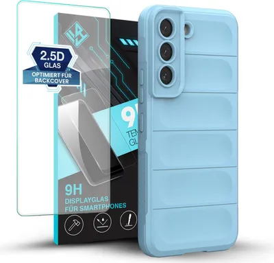 Produktbild von Handy Hülle für Samsung Galaxy S22 mit 9H Displayglas Displayschutz Plus Grip Case Cover Schutzhülle Softgrip Farbe: Hellblau