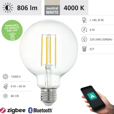 Produktbild von Eglo 12234 LED E27 Leuchtmittel 1x6W Ø95mm Fernbedienung neutralweiss dimmbar