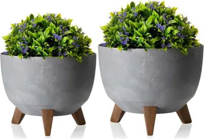 Produktbild von HowHomely | Pflanzkübel, Set aus 2 Blumentöpfen, Pflanztopf Grau - 18,3 & 15 cm - Blumentrog, Blumentopf