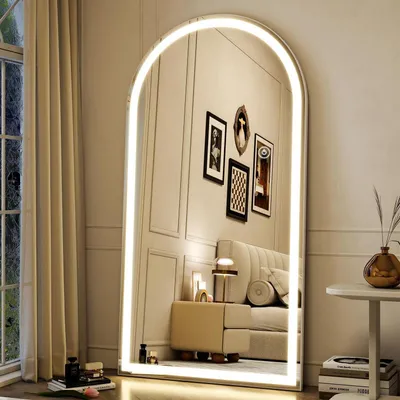 Immagine prodotto di Specchio a LED per il corpo intero, dimensioni 193 x 86 cm, con controllo touch, 3 tonalità di luce, dimmeraggio continuo, antiappannamento, colore bianco, forma ad arco