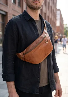 Produktbild von Belveder Bauchtasche Gürteltasche Hüfttasche Umhängetasche Crossbag Leder Große braune Vintag B-FB1G