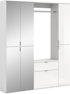 Produktbild von Garderobenkombination Weiß Hochglanz mit Spiegelschrank und Kommode