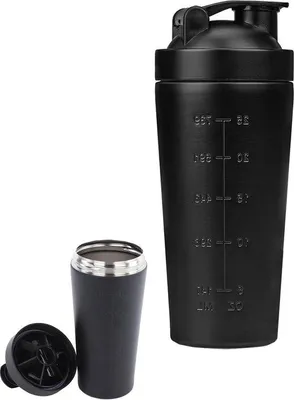 Produktbild von 750 ml stahlerner Shakerbecher - alkoholfrei - Sportwasserglas - Eiweißshaker - Proteinschaker - Fass für Eiweißpulver - Smoothies - Kaffee - Diät - Fitnessbecher - schwarz