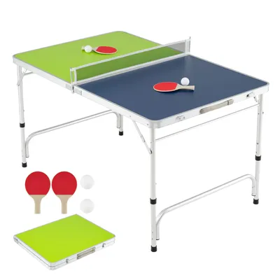 Immagine prodotto di COSTWAY 120x76 cm mini tavolo da ping pong pieghevole, tavolo da ping pong a 3 livelli regolabile in altezza con rete, 2 racchette e 2 palline, tavolo da ping pong