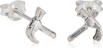Produktbild von Paar Hammer Ohrstecker 925 Silber Oxidiert Werkzeug 7mm Kleine Ohrringe