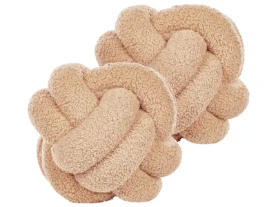 Produktbild von BELIANI 2er-Set Dekokissen Beige Boucle Knoten Kissen 19 x 19 cm Dekozubehör