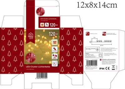 Produktbild von Cluster-Lichterkette Sterne 120 LED warmweiß IP44 | Wetterfeste Weihnachtsbeleuchtung für Innen und Außen mit funkelnden Sternen