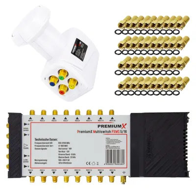 Produktbild von PremiumX Multischalter Set 5/16 SAT Multiswitch Quattro LNB 40x F-Stecker