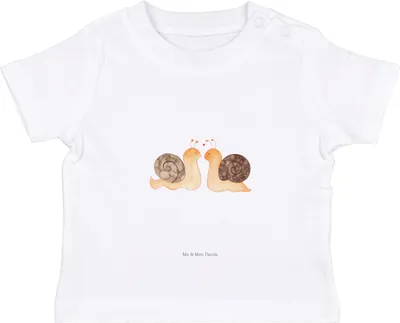 Produktbild von Mr. & Mrs. Panda Babyshirt Schnecken Liebe 6. - 12. Monat - Weiß - Geschenk, Baby Shirt, Freundin,  T-Shirt, Paar, Verliebt, Baumwolle, glücklich, Große, Pärchen