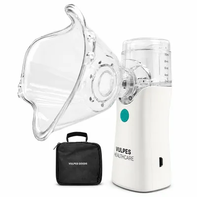 Produktbild von Vulpes Goods Tragbarer Inhalator-Vernebler, wiederaufladbarer leiser Vernebler, tragbare Mini-Inhalatoren, tragbarer Luftbefeuchter für Atemprobleme bei Kindern und Erwachsenen, Inkl. 3 Mundstücke und Reisetasche
