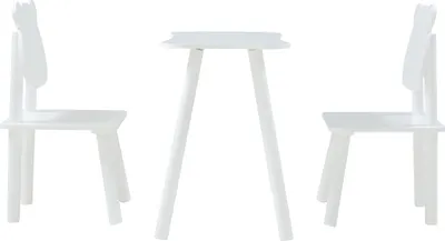 Produktbild von Kindersitzgruppe 'Panjang' Tisch + 2 Stühle mit Teddybär-Design Kiefernholz+MDF Weiß