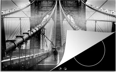 Produktbild von KitchenYeah© Herdabdeckplatte Brooklyn Bridge während des Regens in Schwarz und Weiß , 80x52cm, Küche Deko, Glaskeramikkochfeld Herdabdeckung, Abdeckplatte fùr Kochfeld