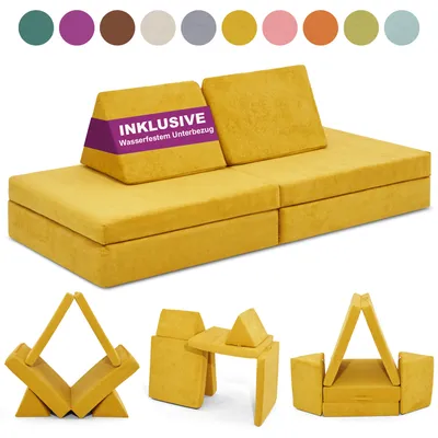Produktbild von Linodino Spielsofa - Kindersofa | Kinder Couch als Kuschelecke und Indoor Spielplatz | Kinder Sofa aus Schaumstoff Bausteinen I Bienenwaben-Gelb