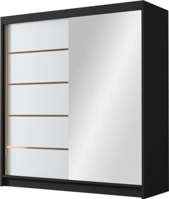 Produktbild von MIRJAN24 Schiebetürenschrank mit Spiegel Bali III, Kleiderschrank mit Kleiderstange, mit zwei Schwebetüren, Garderobe (Farbe: Schwarz / Weiß)