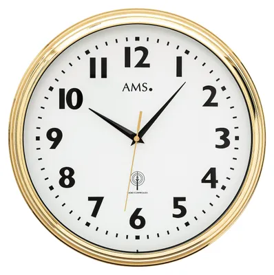 Produktbild von AMS 5963 Funk-Wanduhr, analog, Messing, Mineralglas