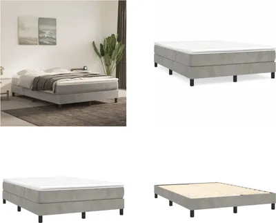 Zdjęcie produktu dla vidaXL Łóżko na sprężynach skrzyniowych jasnoszare 140x190 cm aksamit - Łóżko na sprężynach skrzyniowych - Łóżko - Meble do sypialni
