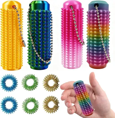 Produktbild von 10 Stück Skills Set mit 4 Stachelball, 6 Massage Ring für Finger, Skills Borderline, Metall Akupressur Ringe Ball, ADHS Spielzeug, Stressabbau