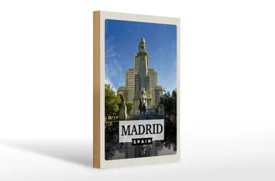 Produktbild von Holzschild Reise 20x30cm Madrid Spanien Pferd Panorama