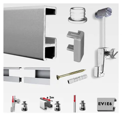 Produktbild von Bilderschienen Set 3 m mit Gleitern, Galerieschienen Set in mattem Silber, Aufhängesystem für Bilder inklusive Zubehör