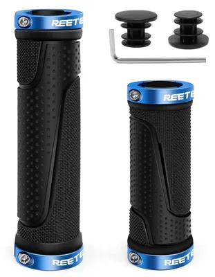 Obrázok produktu pre Ergonomické, protišmykové riadidlové gripky z hliníka, modrej farby, 130 mm + 90 mm, vhodné pre riadidlá s priemerom 22,2 mm