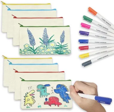 Produktbild von Kinderkunstzakjes, 8 stoffen zakjes, 8 textielstiften, DIY kunstprojecten, kinderfeestcadeau