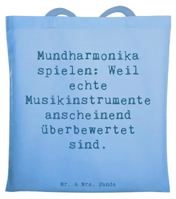 Produktbild von Mr. & Mrs. Panda Stoffbeutel Spruch Mundharmonika Freude - Sky Blue - Geschenk, Jutebeutel, Musikinstrument, Ironie, Tote Bag, Folklore, Laptoptasche, Tasche, Musiker