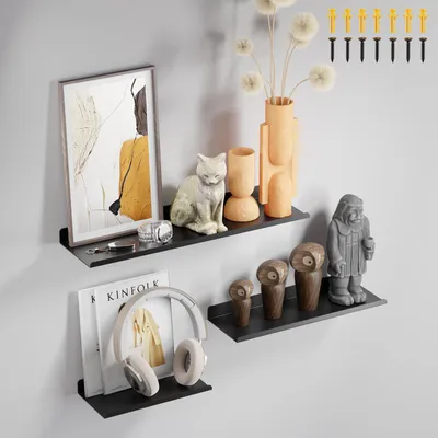 Produktbild von Metall-Wandregal, 3-teiliges Wandregal-Set, schwarzes Regal, schwebendes Bücherregal, Fotoregal, dekoratives Wandregal für Wohnzimmer, Küche, Schlafzimmer, Büro