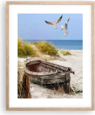 Produktbild von Gerahmtes Poster - Rahmen in heller Eiche - Strand Möwen £ódŸ - 40x50 cm - Wand Bild - Wanddeko - Wandbilder - Wandposter - Bilderrahmen - Bilder - Kunstdruck - Wandbild - P2NPA40x50-4170