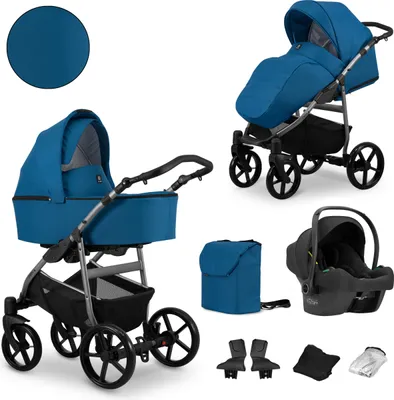 Produktbild von Kinderwagen MATA Sportwagen Babywagen Babyschale Komplettset Kinder Wagen Autositz Set 3 in 1 (MO 04, Rahmenfarbe: grau)