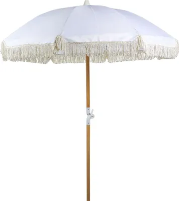 Obrázok produktu pre BELIANI Záhradný slnečník biely polyester tyč z bukového dreva ⌀ 150 cm okrúhly nastaviteľný UV odolný retro štýl exteriér