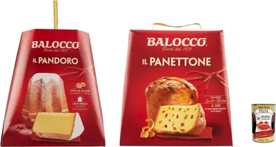 Produktbild von Testpaket Balocco Il Pandoro e panettone weicher und zarter Weihnachts kuchen mit Puderzucker 2x 1Kg Natürlich gesäuertes gebackenes Süßwarenprodukt + Italian Gourmet polpa 400g