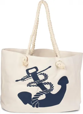Produktbild von styleBREAKER XXL Strandtasche mit Anker Print | maritimer Look in Flechtoptik | Shopper Badetasche 57 x 33 x 32 cm