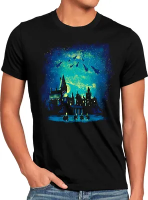 Produktbild von BaumwolleCloud Zauberschule Herren T-Shirt eule harry zauberstab besen zauberschule