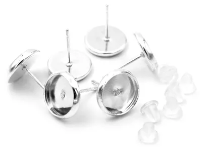 Produktbild von Vintageparts Ohrstecker silberfarben für 8 mm Cabochon, 6 Stück